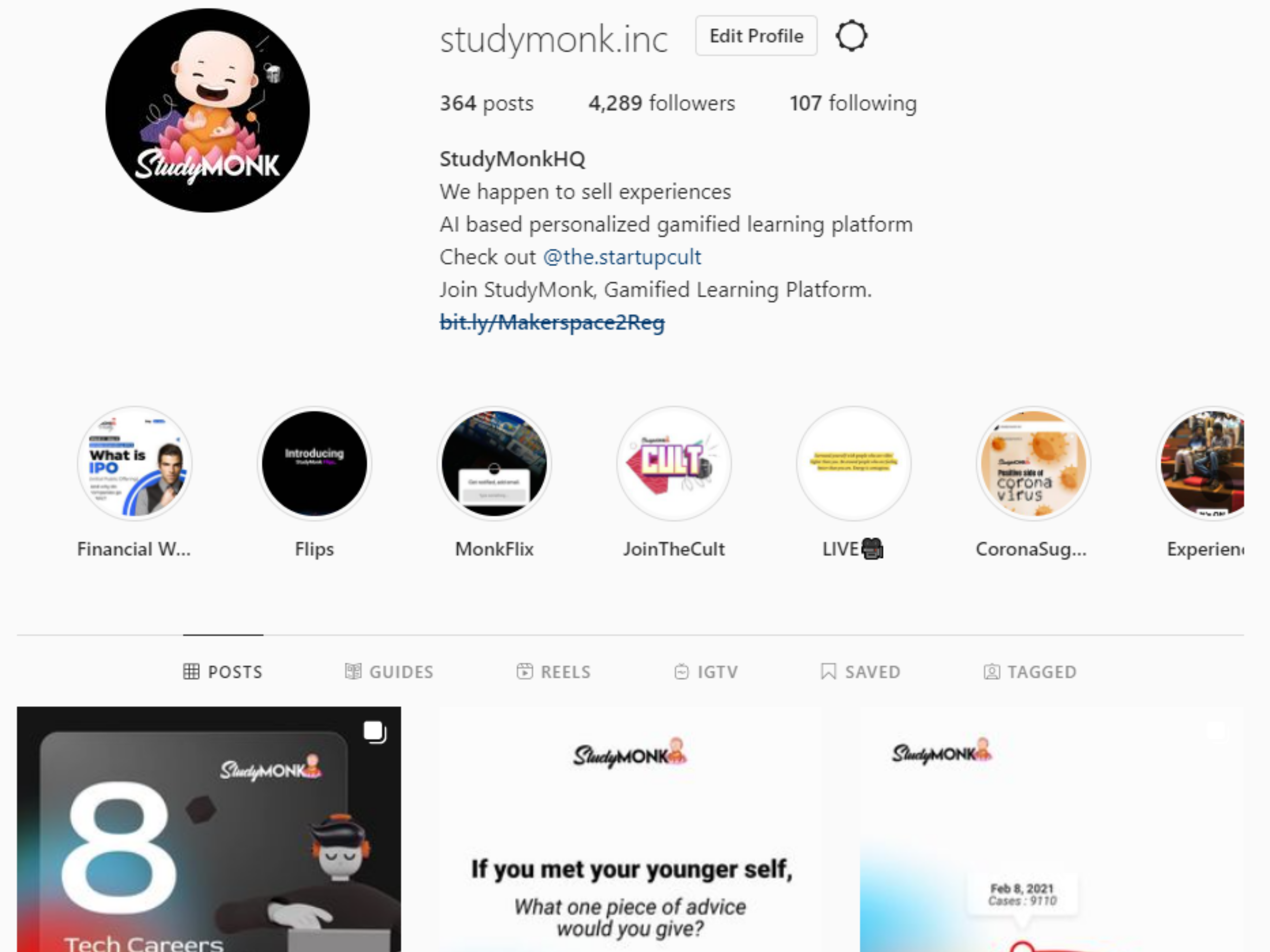 StudyMonk Instagram - Content and Strategy